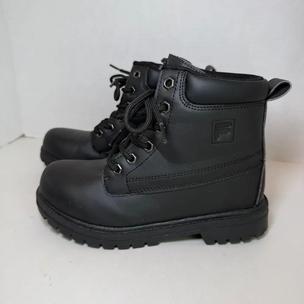 FILA Boys Edgewater Hiking Lace Up Boots Black Youth Size 3.5